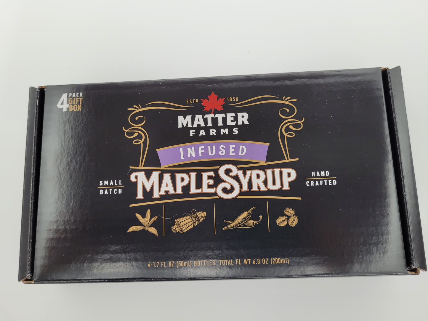 Gift/Sample 4 Pack - Infused Maple Syrups, Cinnamon, Coffee, Vanilla, and Jalapeno