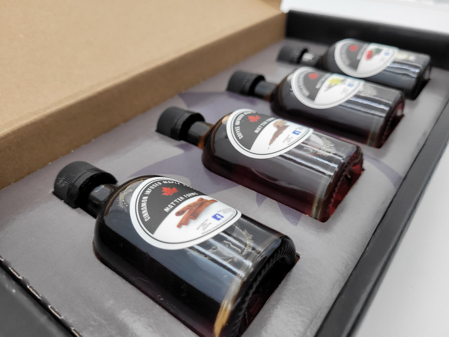 Gift/Sample 4 Pack - Infused Maple Syrups, Cinnamon, Coffee, Vanilla, and Jalapeno